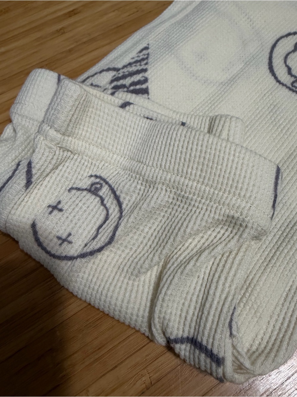 Nirvana Cotton On Cream Waffle-Knit Kids Leggings with Navy Smiley Faces